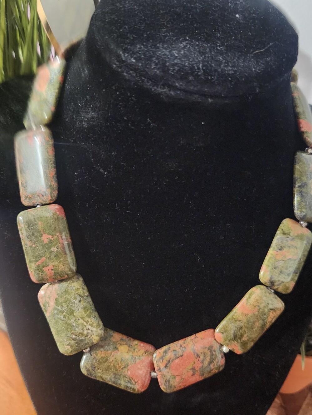 Large Rectangular Unakite Necklace